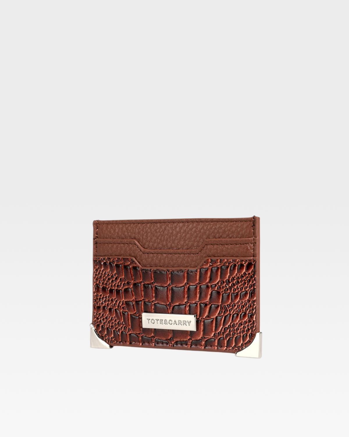 Croc Card Holder Wallet in Brown