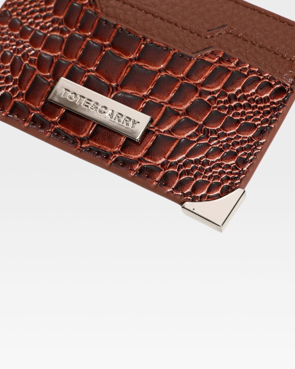 Croc Card Holder Wallet in Brown